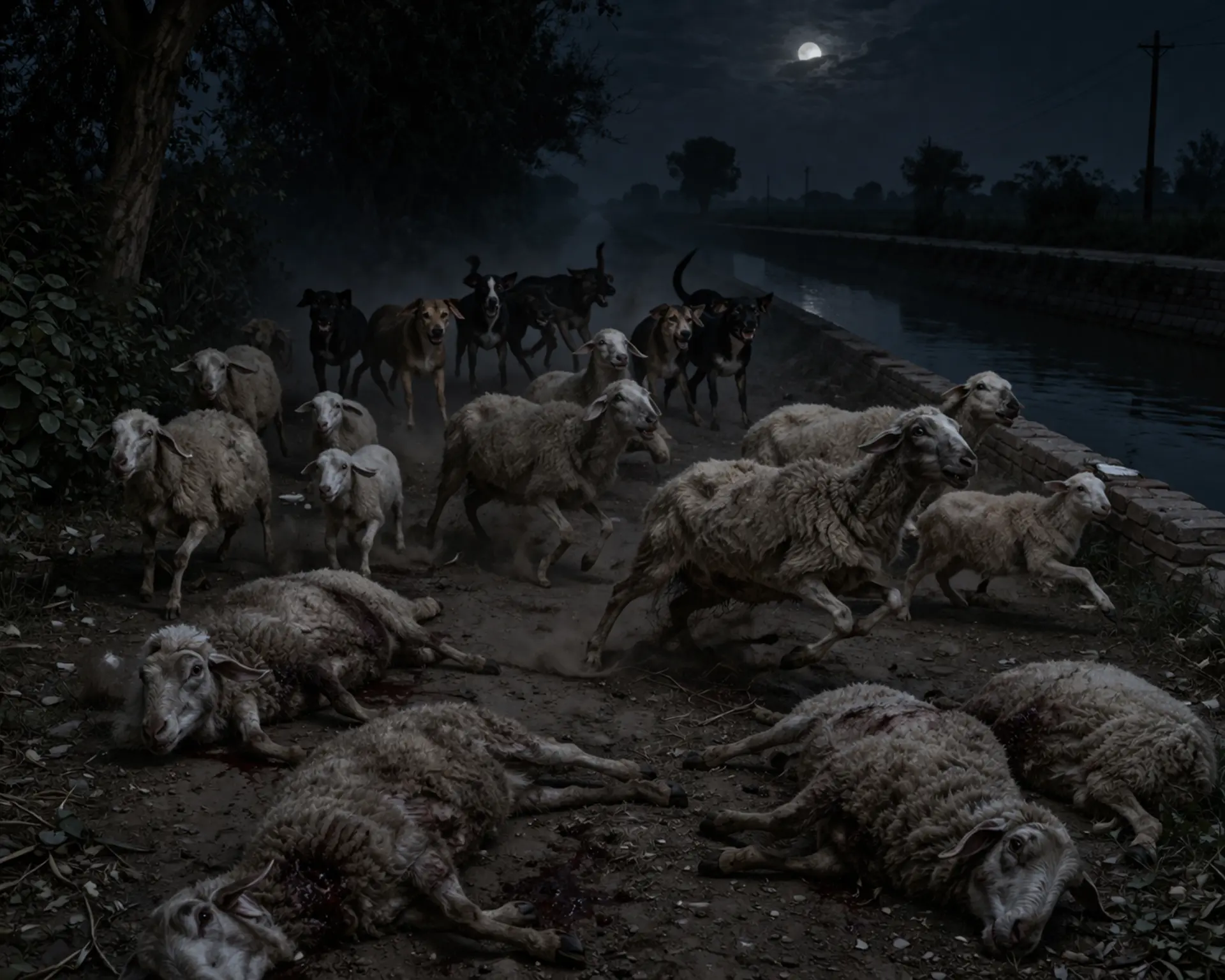 Midnight Horror in Kurukshetra: Stray Dogs Kill Over 50 Sheep, Several Swept Into Canal